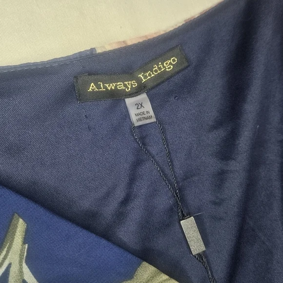 Always Indigo Faux Wrap Flowy Floral Maxi Dress 2X NWT 24 PTP Navy Pink Floral - Picture 8 of 12